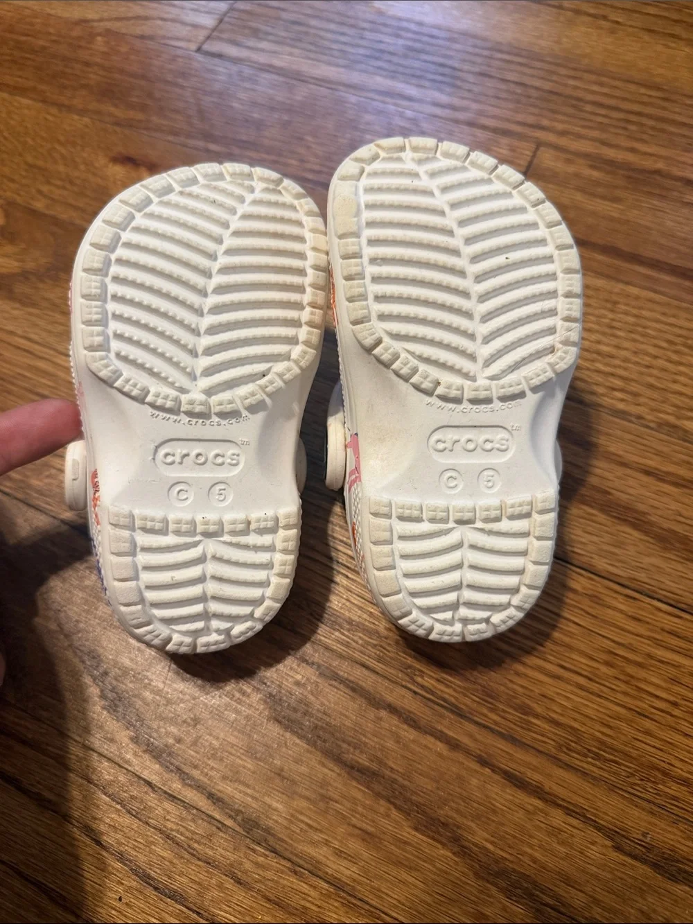 CROCS Kids White Clogs with Pink, Orange & Blue Deer Print